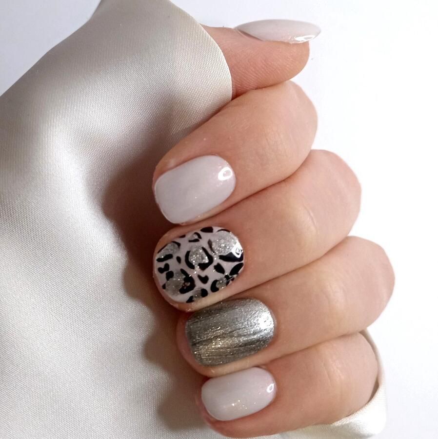 SD Press on Nails B176 Plaknagels met nagellijm Kort Naturel Wit Tiger Silver Set 20 Kunstnagels handgemaakt van gel polish Accessoires Feestdagen Kunstnagels Valse Nagels