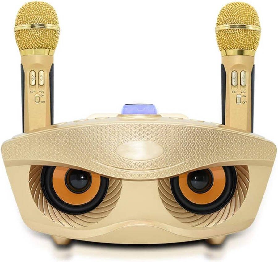 SDRD Draagbare Karaoke Machine met 2 Draadloze Microfoons Perfect voor Feesten Bruiloften en Buitenactiviteiten (Goud)