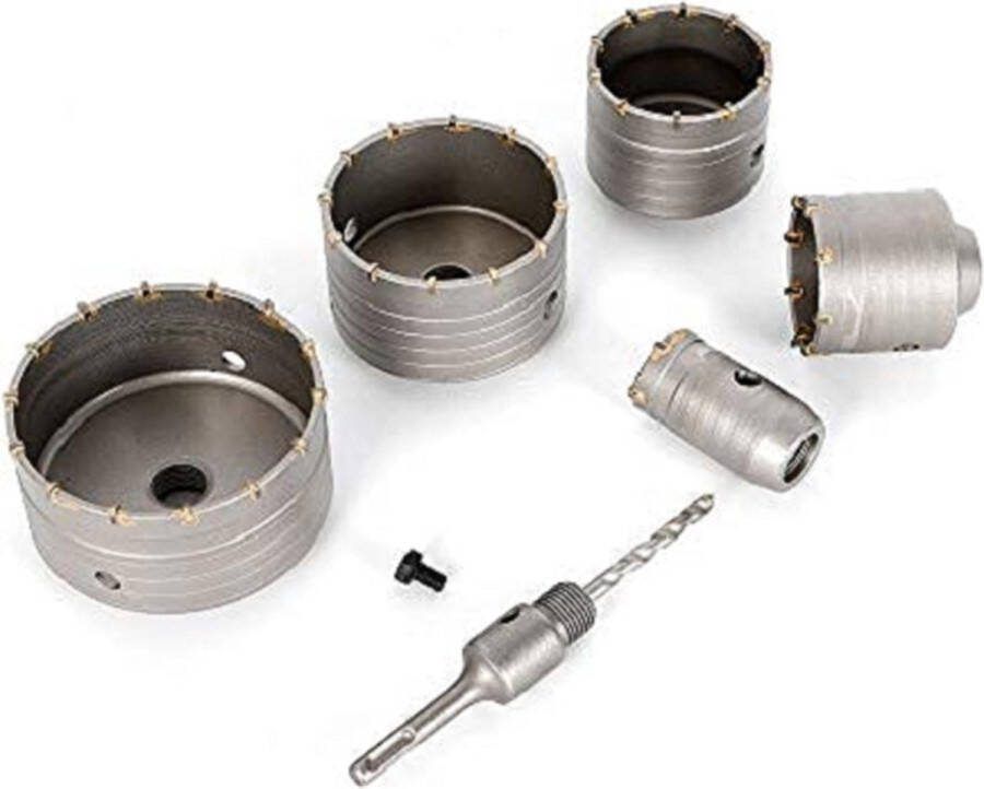 SDS Gatenboor Boorkronen Boorset gatenboor SDS Plus dia Ø40 Ø68 Ø80 Ø100 Ø120 mm betonboor kernboor diamantboor dozenboor booropzetstuk SDS plus adapter gatzagen boren met 1 vergrendelingsschroef en 1 geleidingsboor