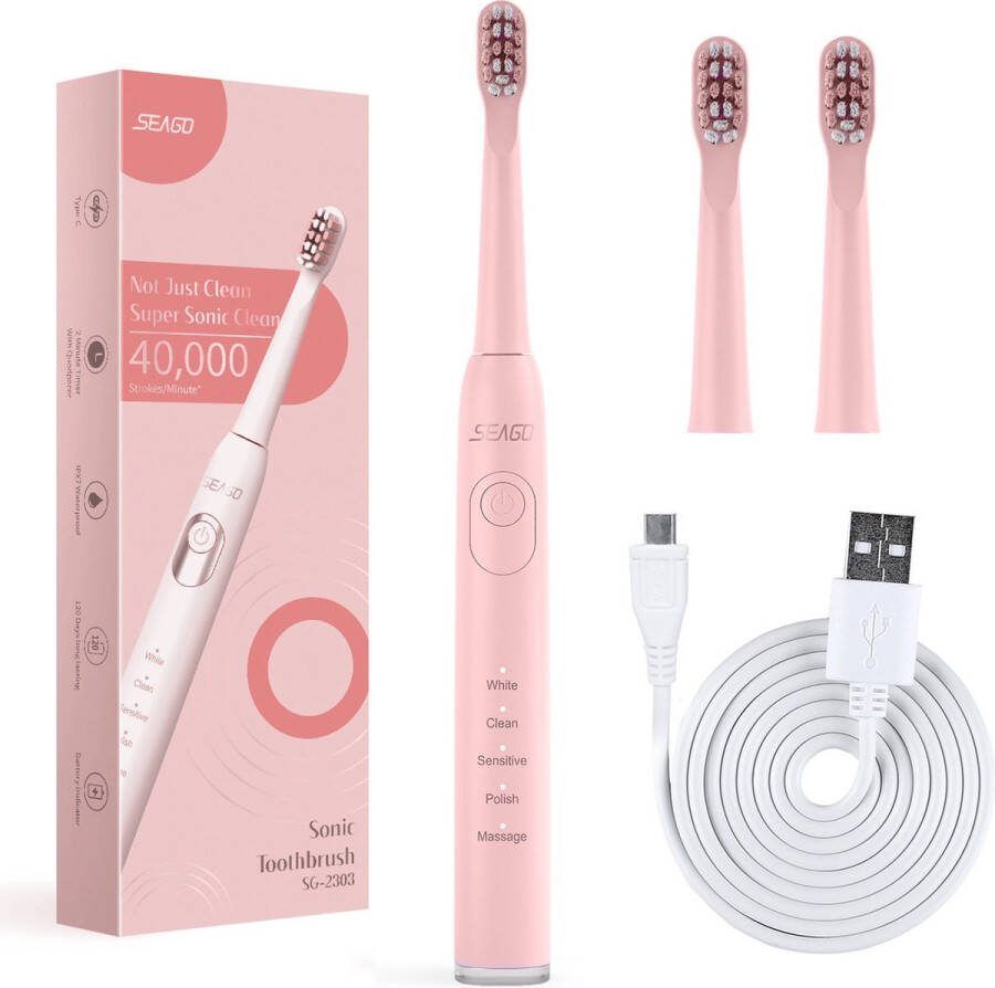 SeaGo Elektrische Sonische Tandenborstel 5 standen 700mAh Li-ion Roze