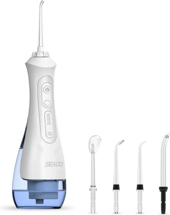 SeaGo Emblemo Waterflosser Monddouche 5 Verschillende Opzetstukken Waterpik 3 Verschillende Standen Wit