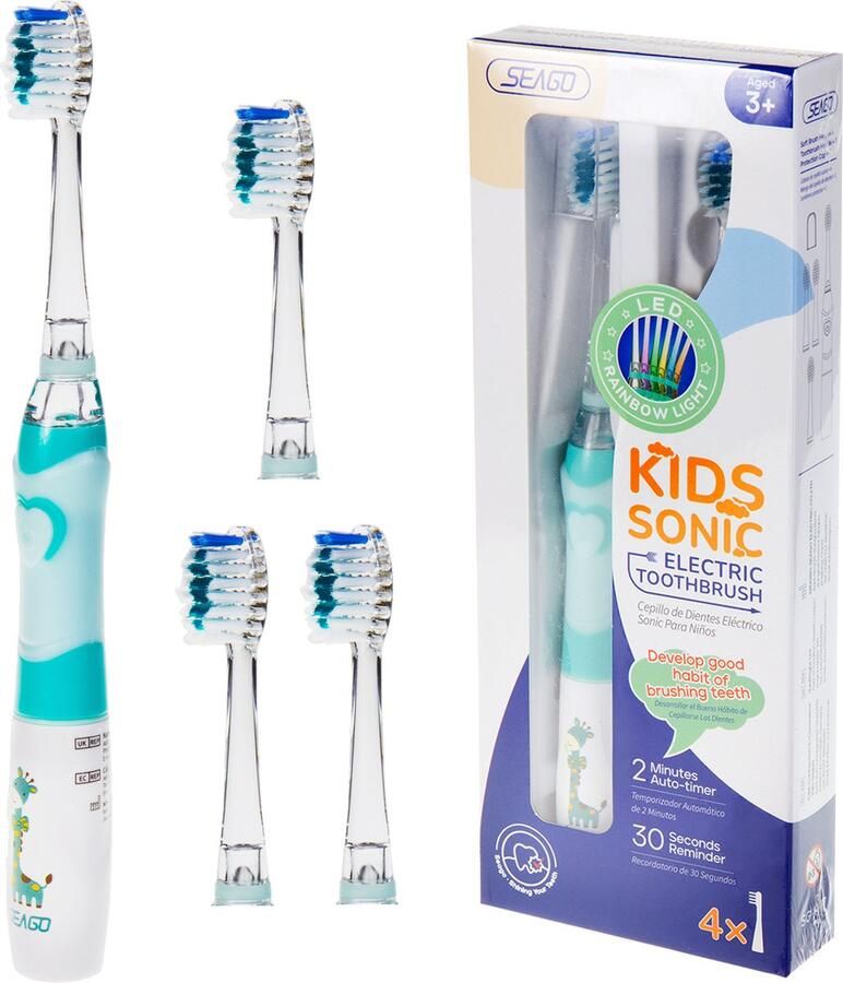 SeaGo Sonische Tandenborstel voor kinderen 1xAA 1 5V (niet meegeleverd) 3 tips SG-977 Groen