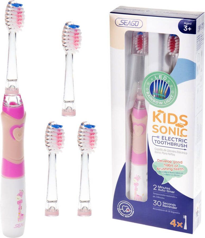 SeaGo Sonische Tandenborstel voor kinderen 1xAA 1 5V (niet meegeleverd) 3 borstels SG-977 Roze