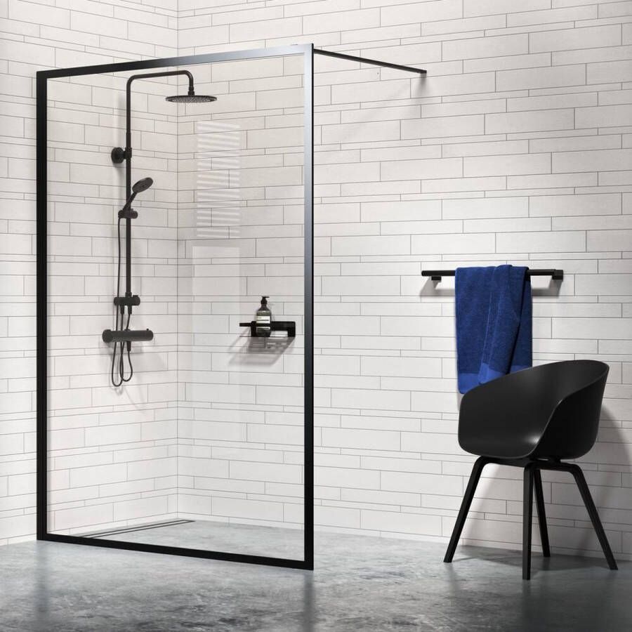 Sealskin Contour inloop douche type A3 118 cm breed 200 cm hoog zwart 6 mm helder veiligheidsglas