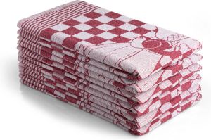 Seashell Oerhollands luxe theedoeken 6 stuks patroon blok kus bordeaux 60x65cm