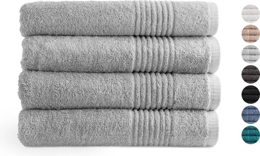 Seashell Supreme Handdoek 650 gram m2 100% Egyptisch Katoen Licht grijs 4 stuks 70x140cm