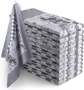 Seashell Theedoekset Blok 65 X 65 Cm Zwart 12 Stuks Geblokt Blokdoeken 100% Katoen Horeca Boerderij