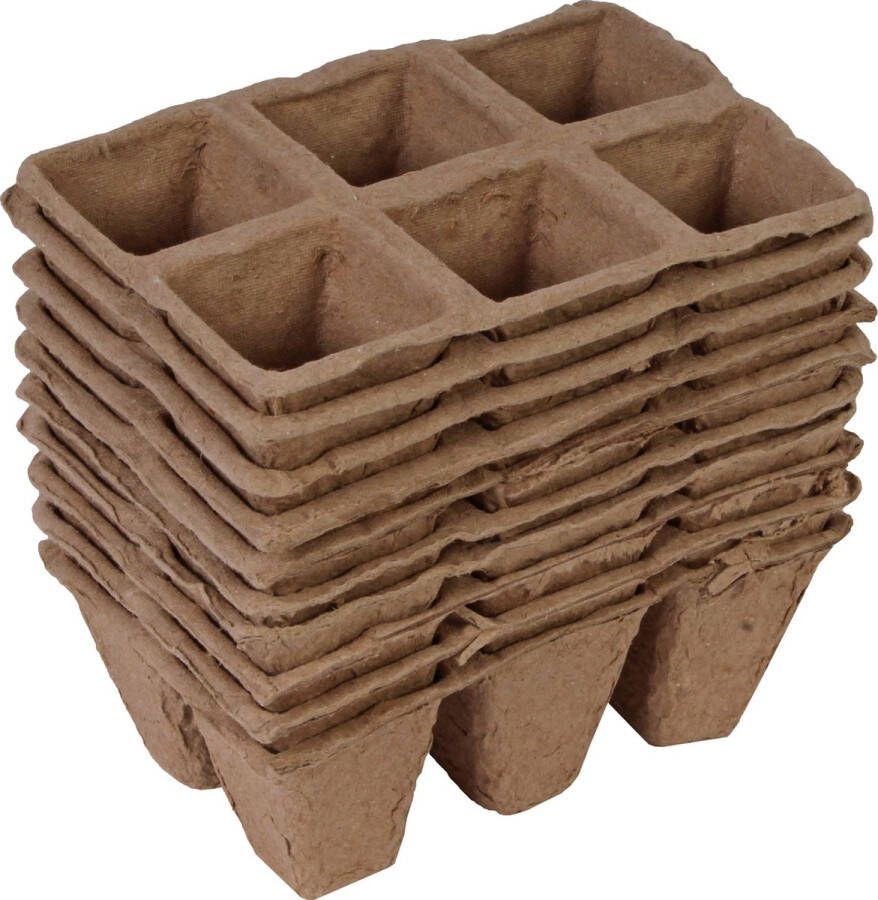 Season Deco 40x stuks Houtvezel kweekpotjes stekpotjes trays met 6 vakjes 5 x 5 cm Kweekbak accessoires