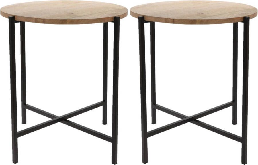 Season Deco Set van 2x stuks bijzettafels rond hout metaal zwart 45 x 51 cm Home Deco meubels en tafels