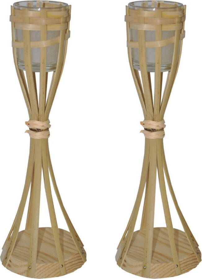 Season Deco Set van 3x stuks bamboe windlicht kaarshouders van 30 cm Theelichthouderss voor waxinelichtjes