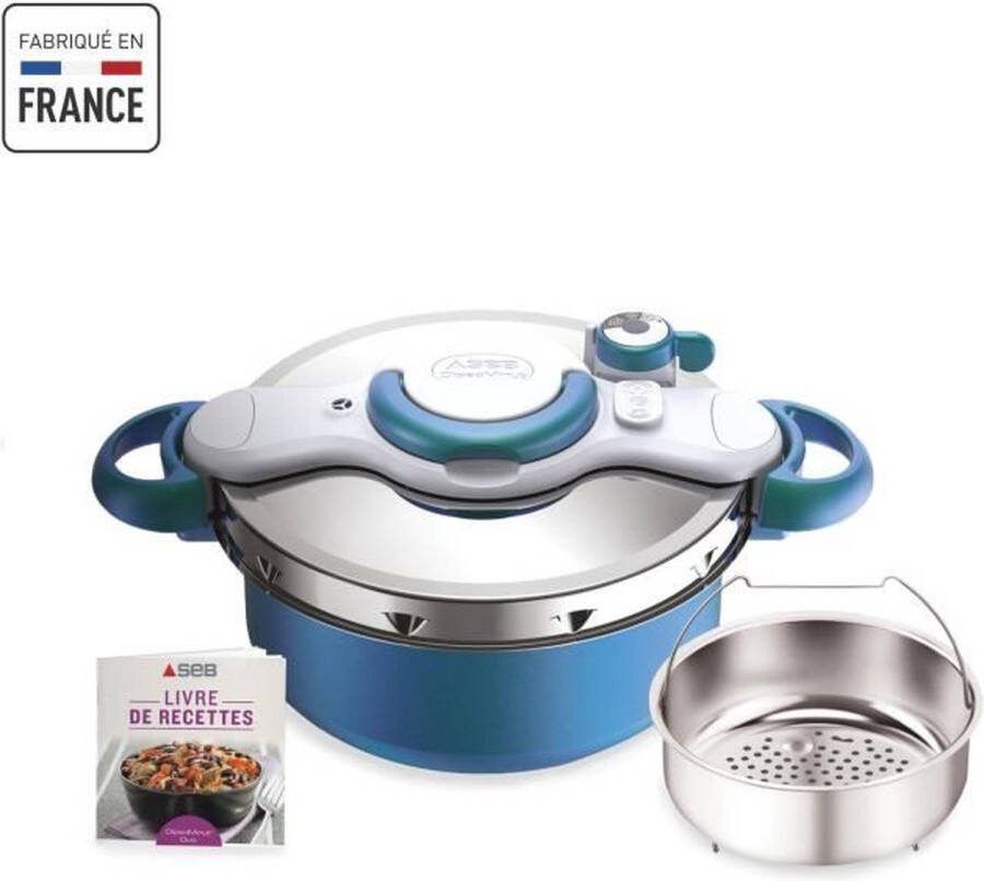 Seb P4705100 Snelkookpan CLIPSOMINUT 'DUO 5L Alle kookplaten inclusief inductie Frans fabricaat Bleu Boréal
