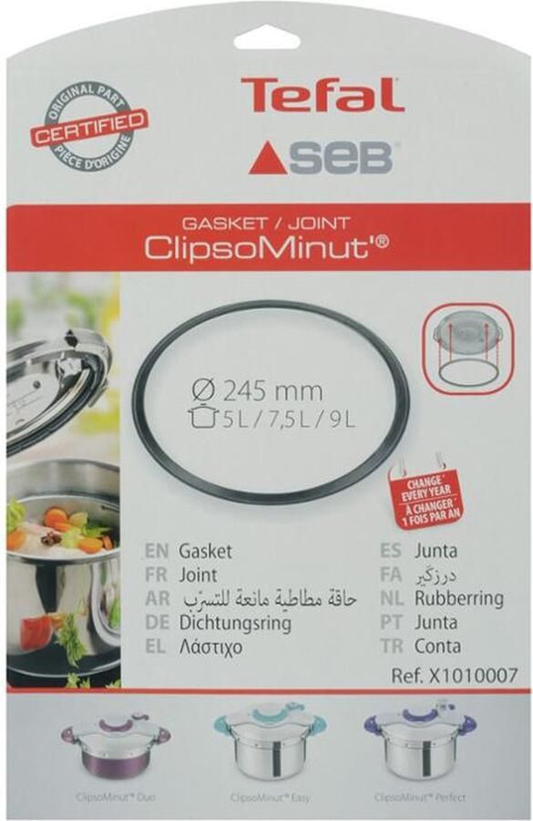 Seb DICHTING SNELKOOKPAN Clipso Minut DUO 5 9LTR Ø 245MM X1010007