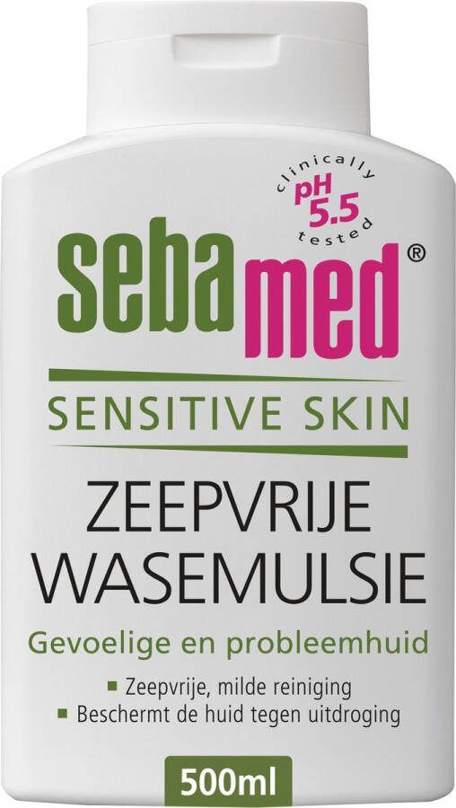 Sebamed Zeepvrije wasemulsie Diepe reiniging tot in de poriën Pentavitin beschermt tegen uitdroging Voor handen gezicht en lichaam Douchemiddel 500 ml