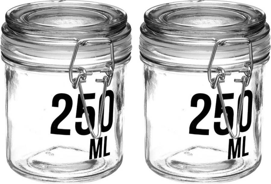 Secret de Gourmet 2x stuks inmaakpotten voorraadpotten 0 25L glas met beugelsluiting 250 ml Voorraadpotten met luchtdichte sluiting