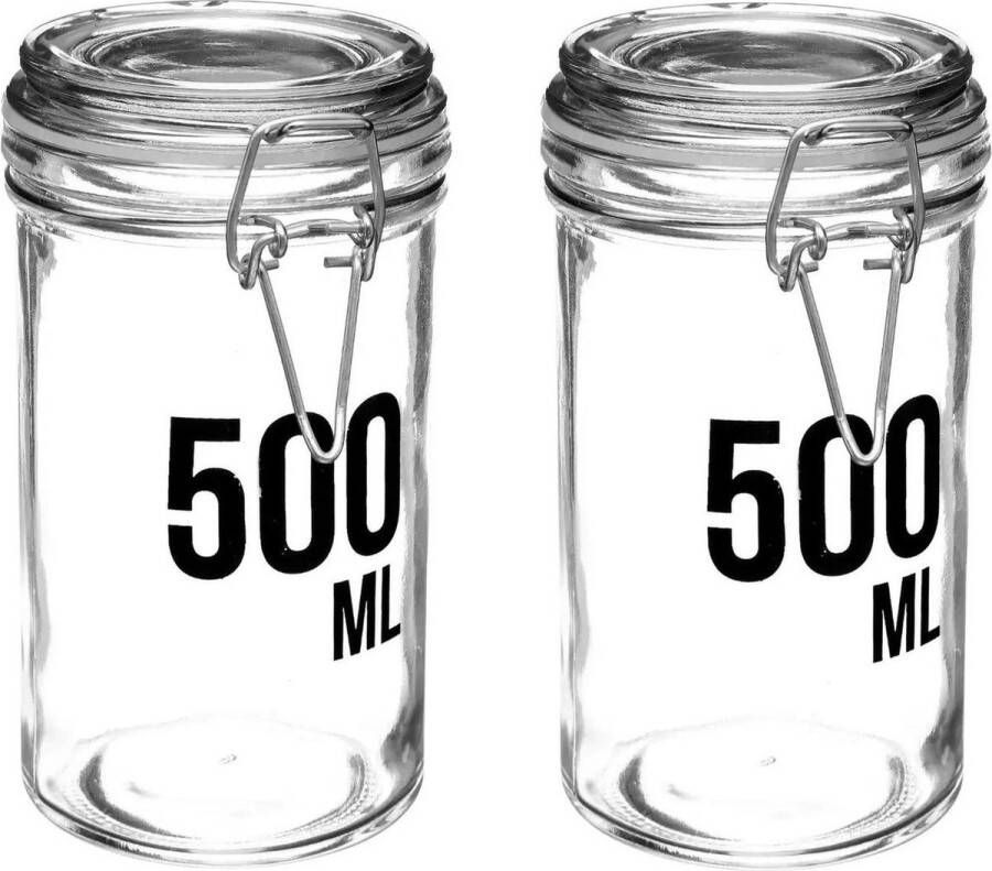 Secret de Gourmet 2x stuks inmaakpotten voorraadpotten 0 5L glas met beugelsluiting 500 ml Voorraadpotten met luchtdichte sluiting