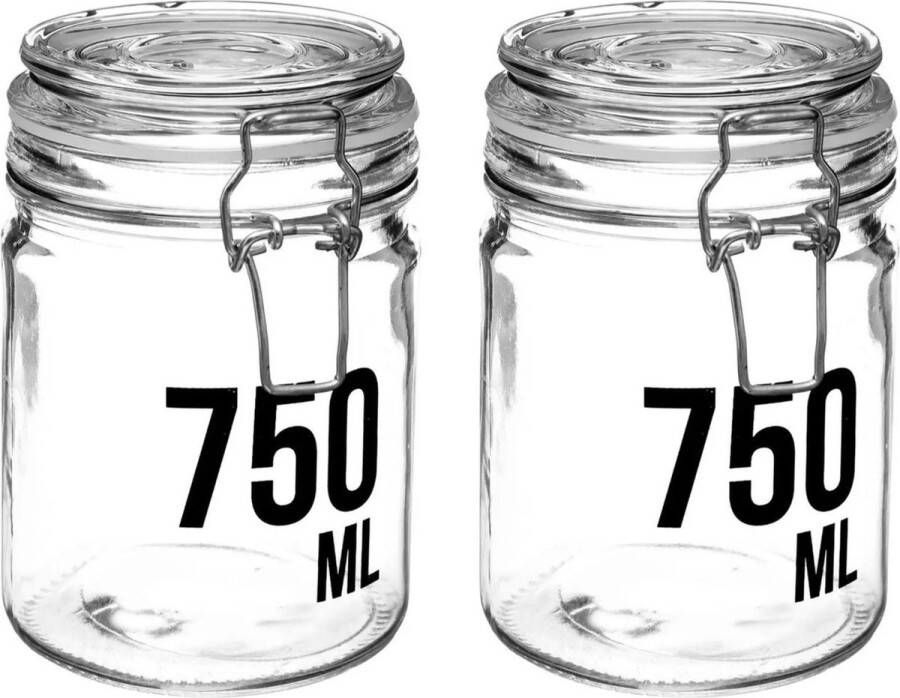 Secret de Gourmet 2x stuks inmaakpotten voorraadpotten 0 75L glas met beugelsluiting 750 ml Voorraadpotten met luchtdichte sluiting