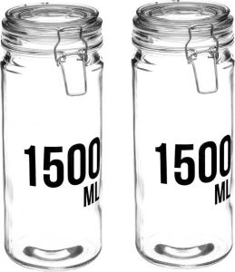 Secret de Gourmet 2x stuks inmaakpotten voorraadpotten 1 5L glas met beugelsluiting 1500 ml Voorraadpotten met luchtdichte sluiting
