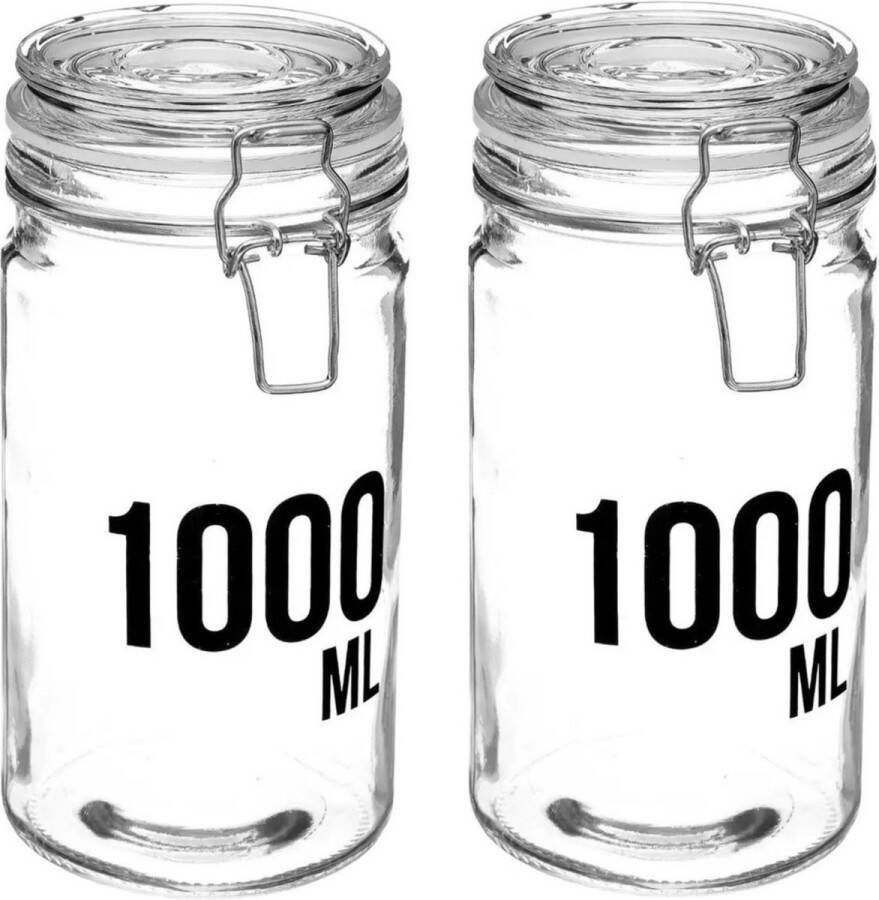 Secret de Gourmet 2x stuks inmaakpotten voorraadpotten 1L glas met beugelsluiting 1000 ml Voorraadpotten met luchtdichte sluiting