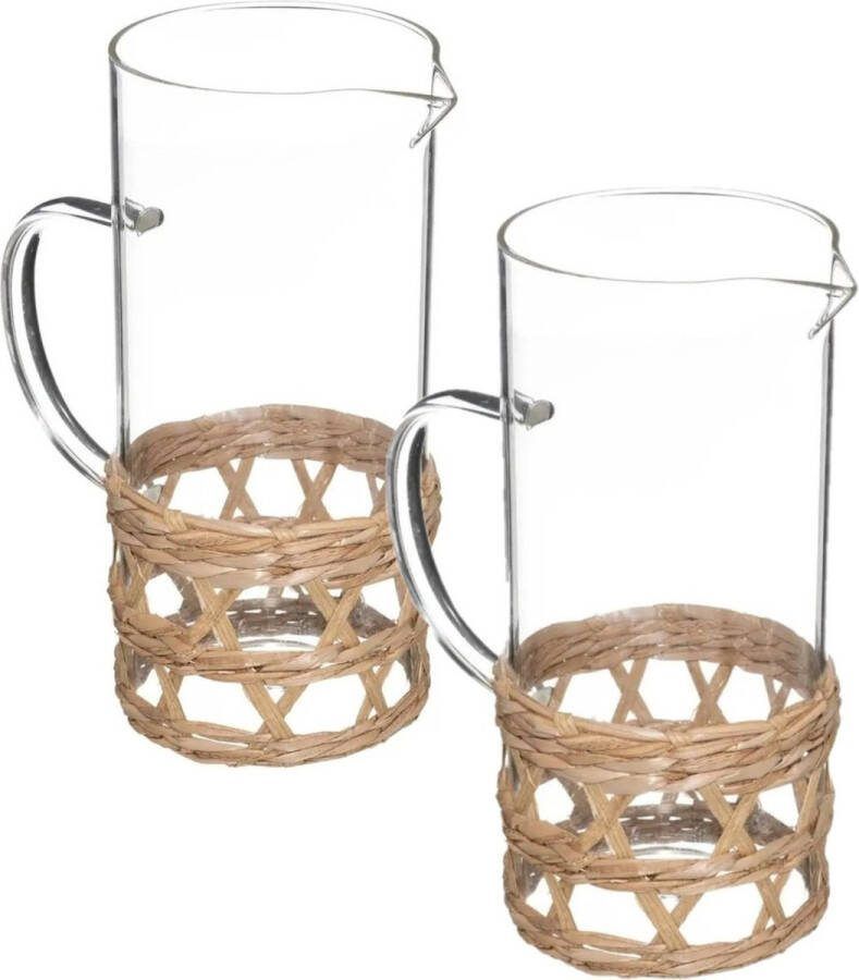 Secret de Gourmet 2x stuks karaffen schenkkannen 1 2 liter van glas met riet recht model Waterkannen Sapkannen