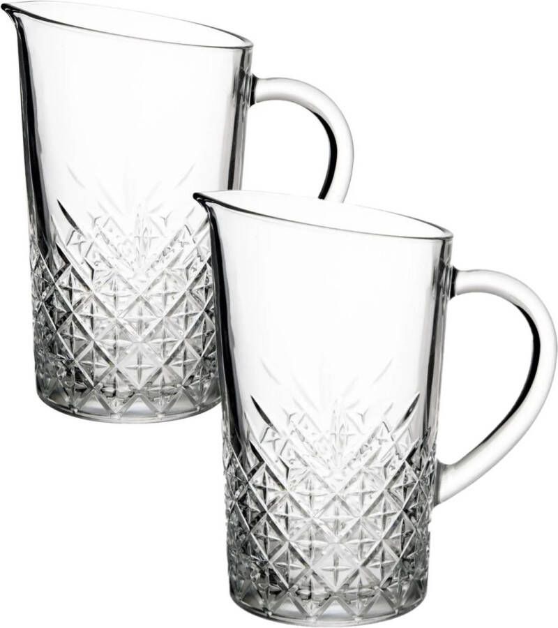 Secret de Gourmet 2x stuks karaffen schenkkannen 1 4 liter van glas met schuine rand Waterkannen Sapkannen