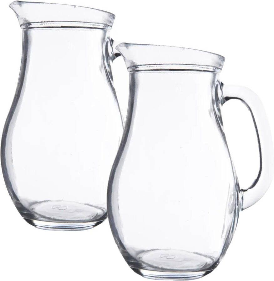 Secret de Gourmet 2x stuks karaffen schenkkannen 1 liter van glas bol model Waterkannen Sapkannen
