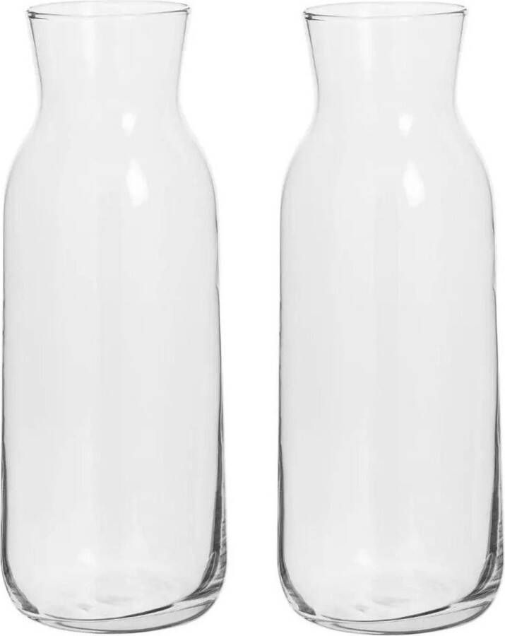 Secret de Gourmet 2x stuks karaffen schenkkannen klein 0 7 liter van glas recht model met smalle hals Waterkannen Sapkannen