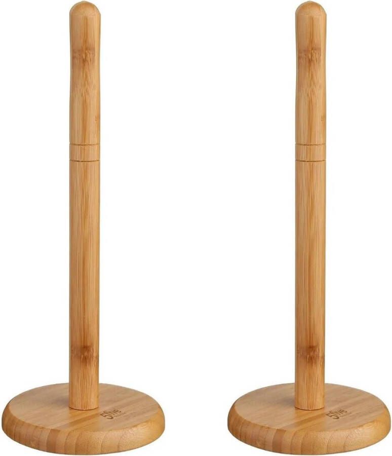 Secret de Gourmet 2x Stuks ronde keukenrolhouder naturel 12 5 x 32 cm van bamboe hout Keukenpapier houder Keukenrol houder