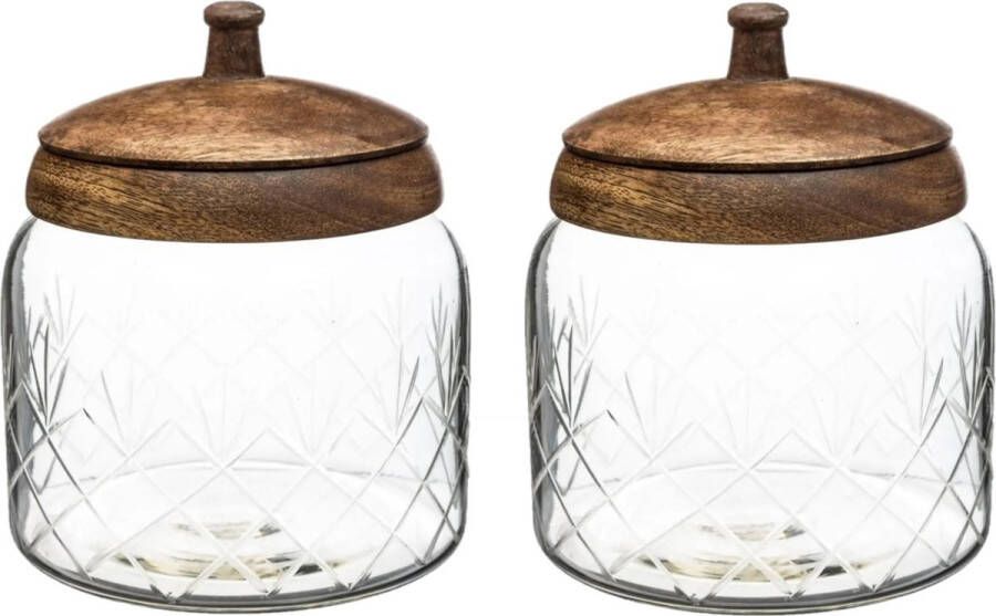 Secret de Gourmet 2x stuks snoeppotten voorraadpotten 1 2L glas met houten deksel 1200 ml Bonbonnieres