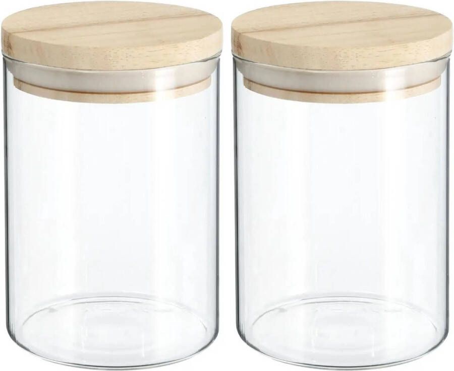 Secret de Gourmet 2x stuks voorraadbussen voorraadpotten 0 6L glas met houten deksel 600 ml Voorraadpotten met luchtdichte deksel