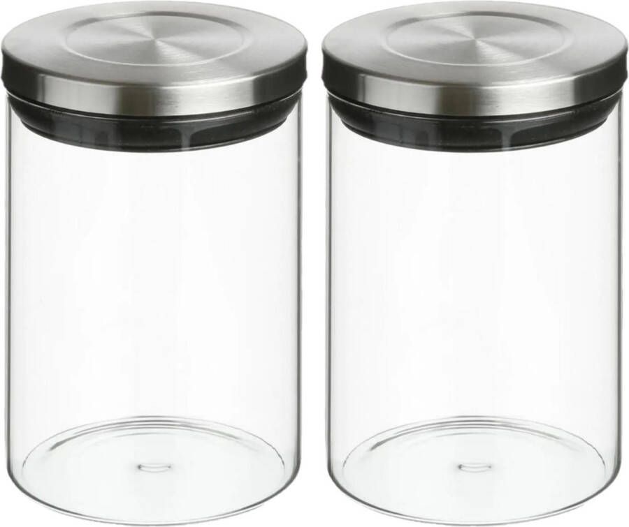 Secret de Gourmet 2x stuks voorraadbussen voorraadpotten 0 6L glas met RVS deksel 600 ml Voorraadpotten met luchtdichte deksel