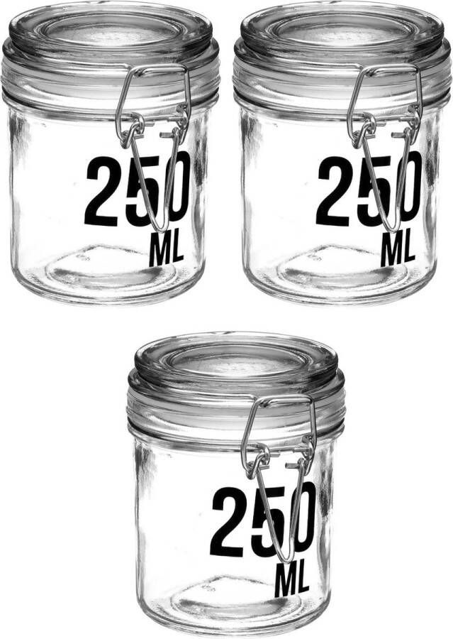 Secret de Gourmet 3x stuks inmaakpotten voorraadpotten 0 25L glas met beugelsluiting 250 ml Voorraadpotten met luchtdichte sluiting