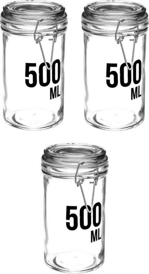 Secret de Gourmet 3x stuks inmaakpotten voorraadpotten 0 5L glas met beugelsluiting 500 ml Voorraadpotten met luchtdichte sluiting