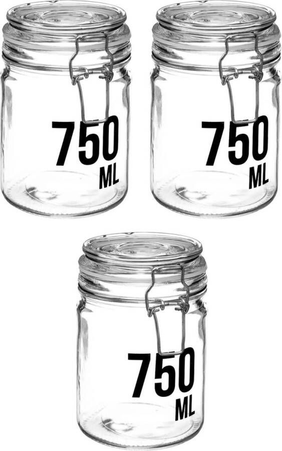 Secret de Gourmet 3x stuks inmaakpotten voorraadpotten 0 75L glas met beugelsluiting 750 ml Voorraadpotten met luchtdichte sluiting