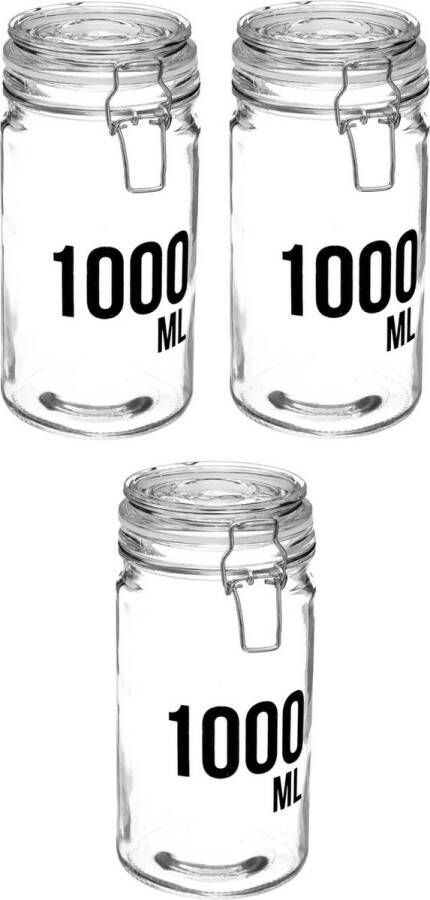 Secret de Gourmet 3x stuks inmaakpotten voorraadpotten 1L glas met beugelsluiting 1000 ml Voorraadpotten met luchtdichte sluiting