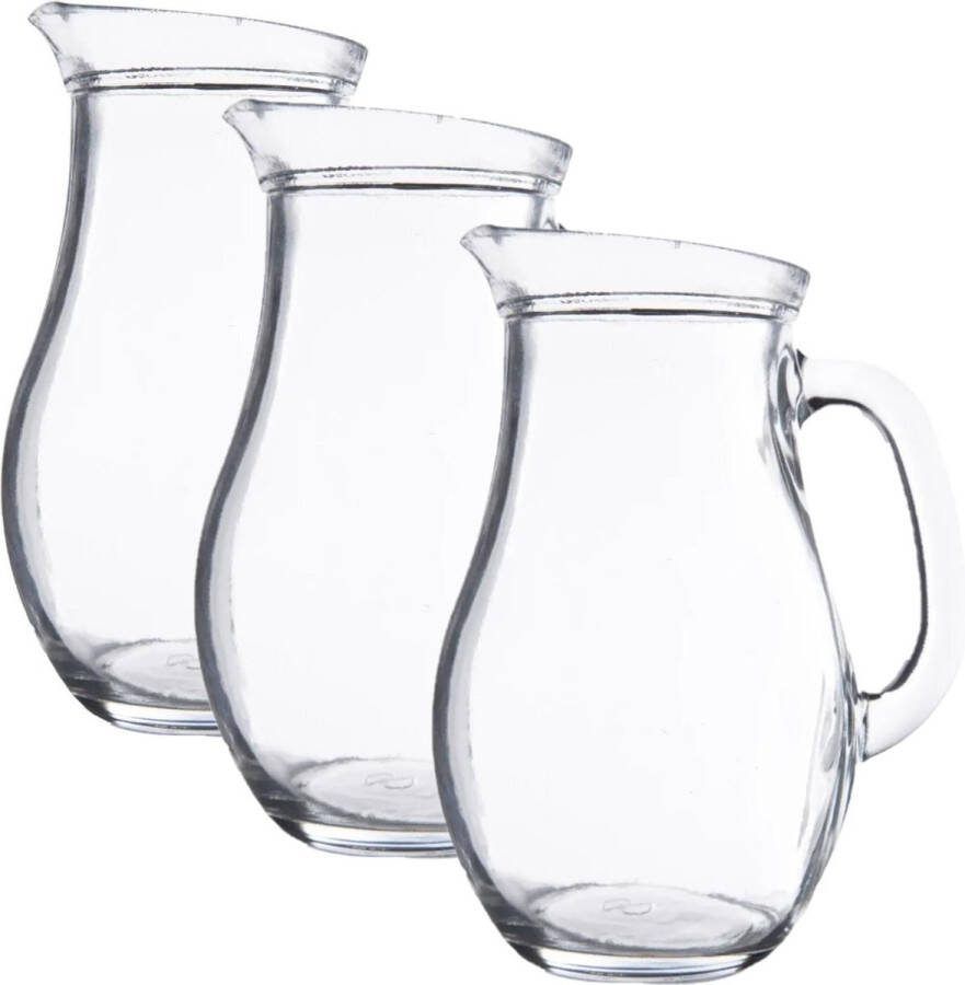 Secret de Gourmet 3x stuks karaffen schenkkannen 1 liter van glas bol model Waterkannen Sapkannen