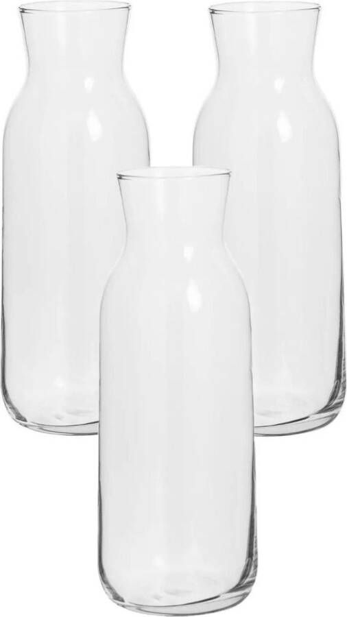 Secret de Gourmet 3x stuks karaffen schenkkannen klein 0 7 liter van glas recht model met smalle hals Waterkannen Sapkannen