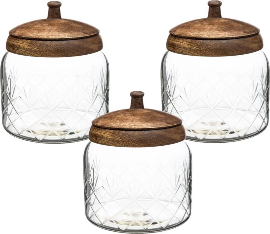 Secret de Gourmet 3x stuks snoeppotten voorraadpotten 1 2L glas met houten deksel 1200 ml Bonbonnieres