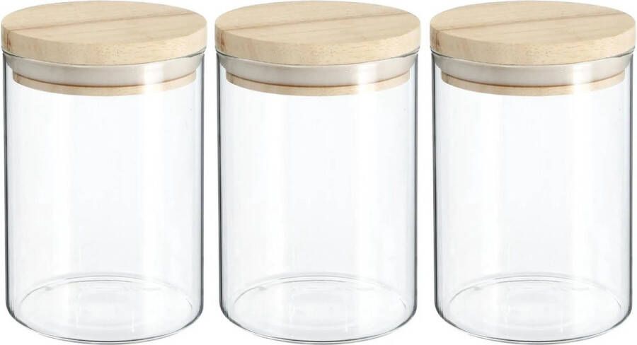 Secret de Gourmet 3x stuks voorraadbussen voorraadpotten 0 6L glas met houten deksel 600 ml Voorraadpotten met luchtdichte deksel