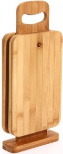 Secret de Gourmet 4x Stuks broodplankjes met houder 14 x 18 x 32 cm van bamboe hout Broodplanken Snijplankjes