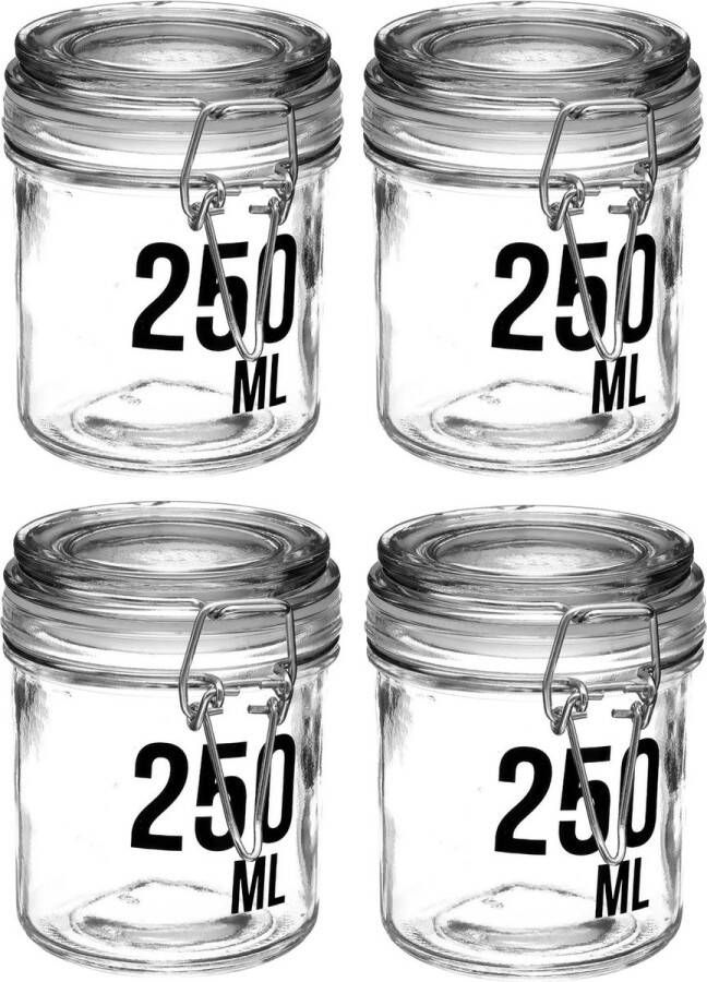 Secret de Gourmet 4x stuks inmaakpotten voorraadpotten 0 25L glas met beugelsluiting 250 ml Voorraadpotten met luchtdichte sluiting