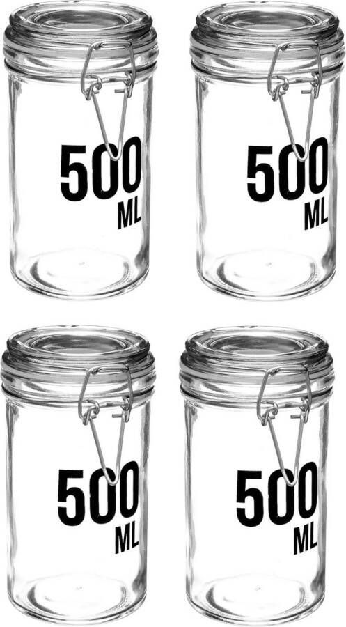 Secret de Gourmet 4x stuks inmaakpotten voorraadpotten 0 5L glas met beugelsluiting 500 ml Voorraadpotten met luchtdichte sluiting