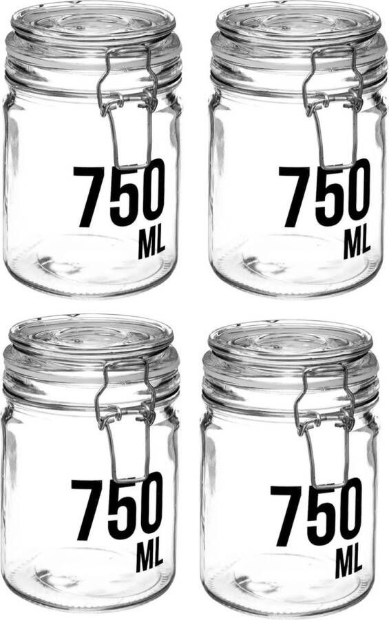 Secret de Gourmet 4x stuks inmaakpotten voorraadpotten 0 75L glas met beugelsluiting 750 ml Voorraadpotten met luchtdichte sluiting