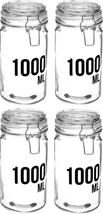 Secret de Gourmet 4x stuks inmaakpotten voorraadpotten 1L glas met beugelsluiting 1000 ml Voorraadpotten met luchtdichte sluiting