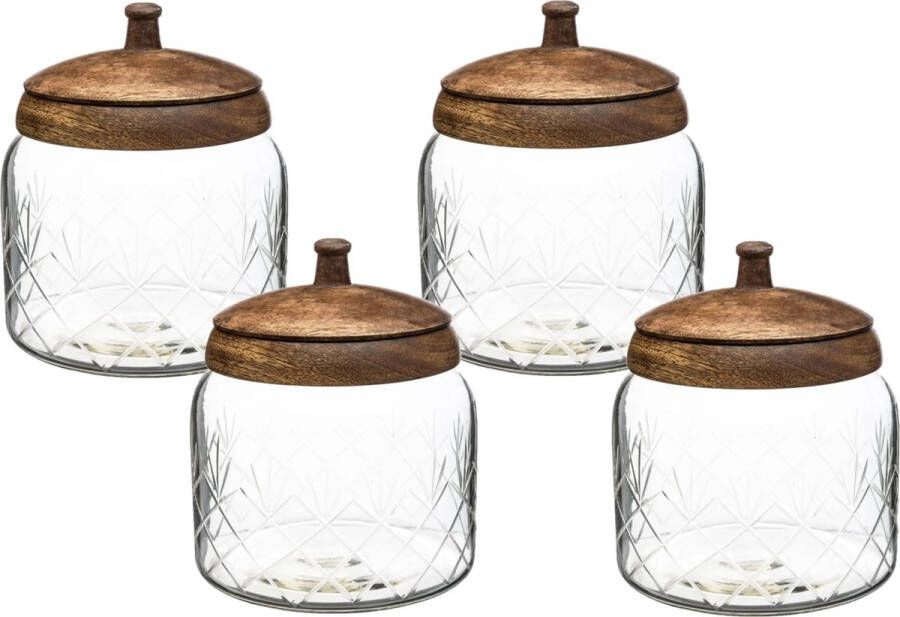 Secret de Gourmet 4x stuks snoeppotten voorraadpotten 1 2L glas met houten deksel 1200 ml Bonbonnieres
