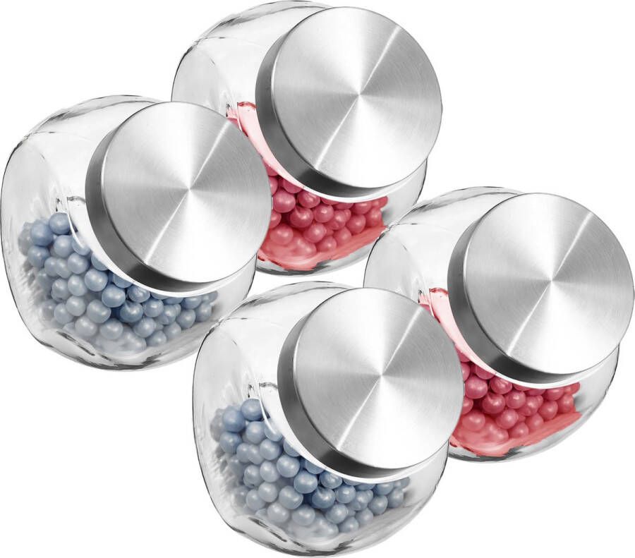 Secret de Gourmet 4x stuks snoeppotten voorraadpotten 1 5L glas met RVS deksel 1500 ml Voorraadpotten met luchtdichte sluiting