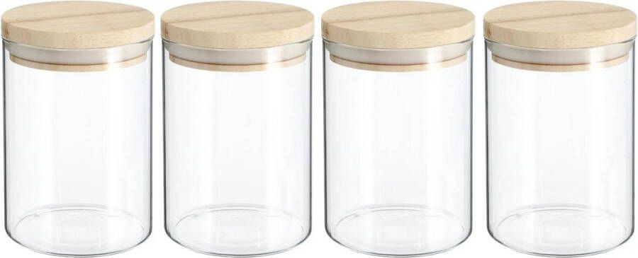 Secret de Gourmet 4x stuks voorraadbussen voorraadpotten 0 6L glas met houten deksel 600 ml Voorraadpotten met luchtdichte deksel