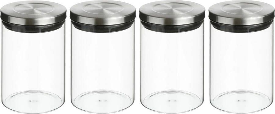 Secret de Gourmet 4x stuks voorraadbussen voorraadpotten 0 6L glas met RVS deksel 600 ml Voorraadpotten met luchtdichte deksel