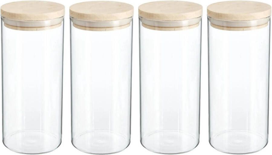 Secret de Gourmet 4x stuks voorraadbussen voorraadpotten 1 3L glas met houten deksel 1300 ml Voorraadpotten met luchtdichte deksel