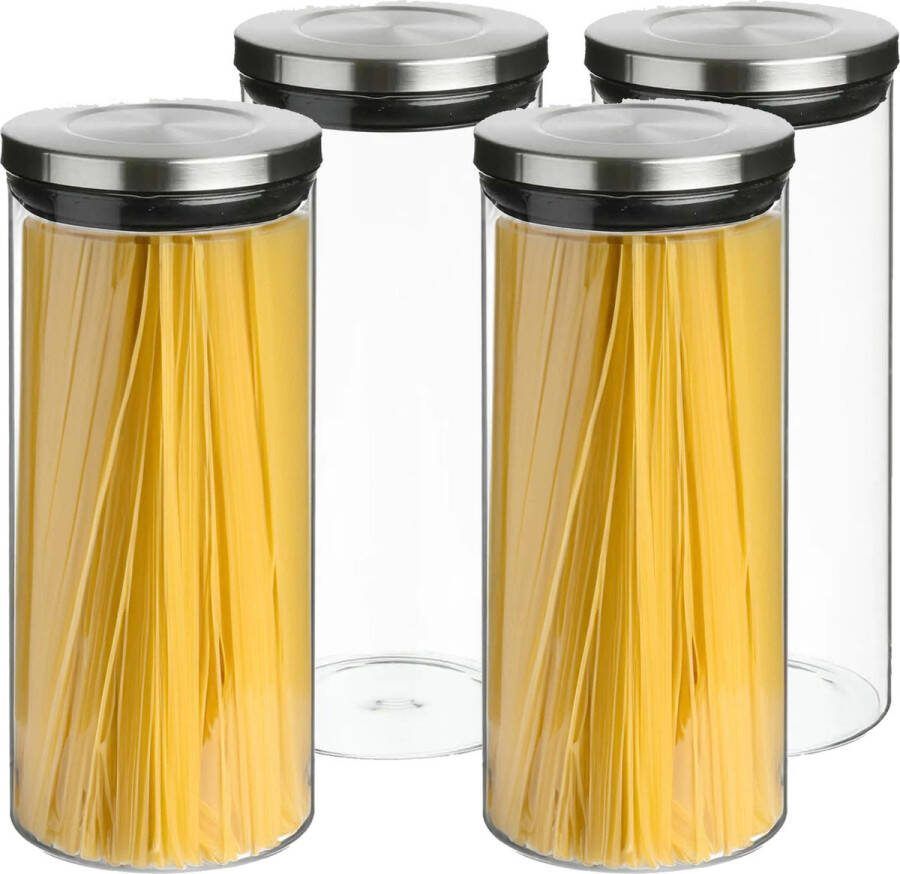 Secret de Gourmet 4x stuks voorraadbussen voorraadpotten 1 3L glas met RVS deksel 1300 ml Voorraadpotten met luchtdichte deksel