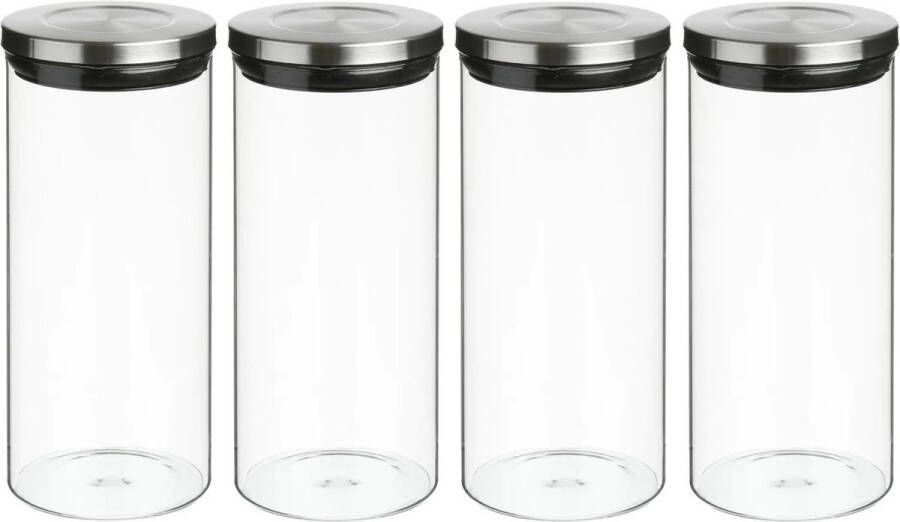 Secret de Gourmet 4x stuks voorraadbussen voorraadpotten 1 3L glas met RVS deksel 1300 ml Voorraadpotten met luchtdichte deksel